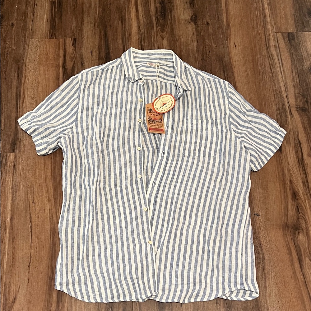 Faherty Palma 100% linen Vertical stripe Short-Sleeve Button-Down Shirt